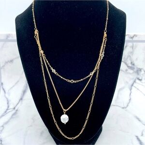 New Jolli Molli Layered Necklace Gold Tone White Stone Accent